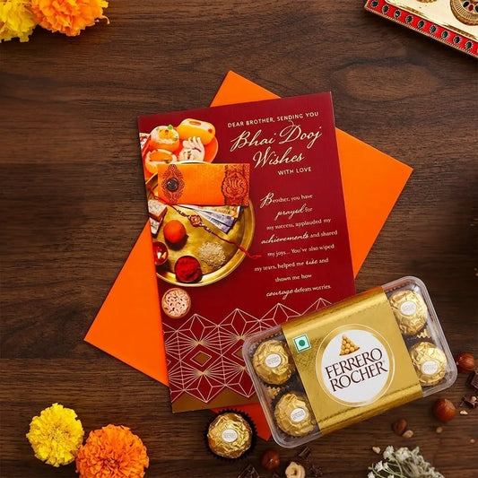 Bhai Dooj Greeting Card with Ferrero Rocher 16 Pcs Gift Box