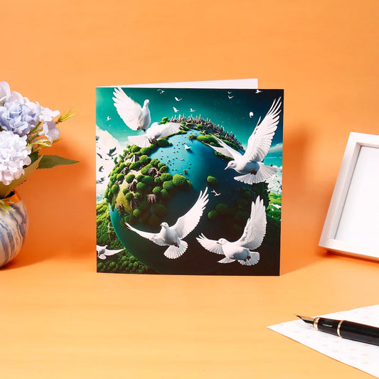 Pack of 50 Doves Over Green Earth Greeting Card