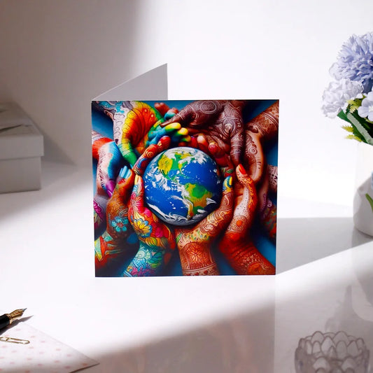Pack of 50 Mehndi Hands Globe Greeting Card