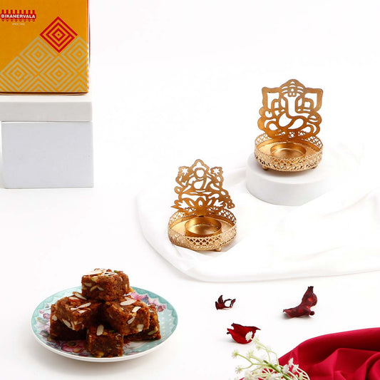 Lakshmi Ganesha Tealights with Dhoda Barfi