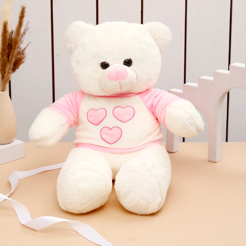 Cuddly White Teddy Bear in T-Shirt