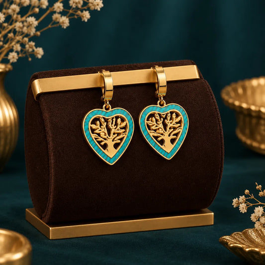 Teal Tree of Life Heart Hoop Earrings | Stupid Cupid