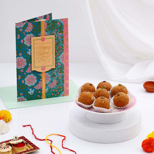 Loving Brother Bhai Dooj Greeting Card with Besan Ladoo