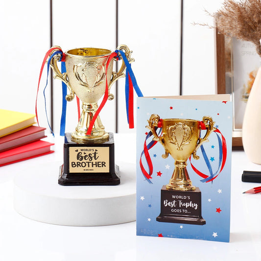 Archies World's Best Brother Gold Trophy with Greeting Card