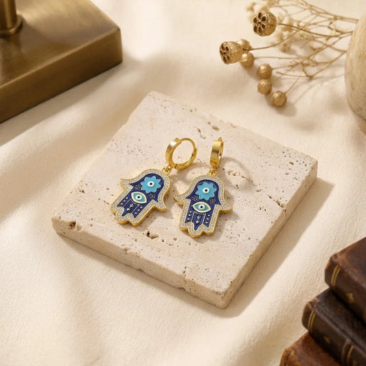 Blue Hamsa Hand Charm Drop Earrings | Stupid Cupid