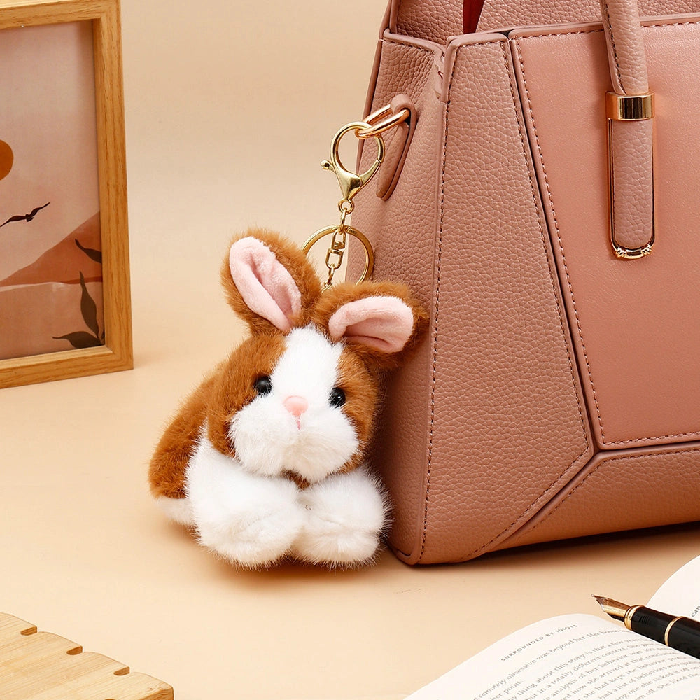 Brown Fluffy Rabbit Plush Keychain