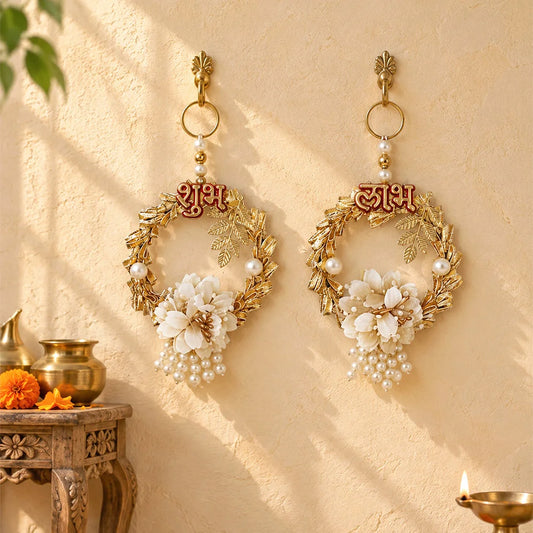 White and Golden Shubh Labh Pearl Hanging