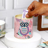 Boho Owl Pink Ornate Tin Money Box