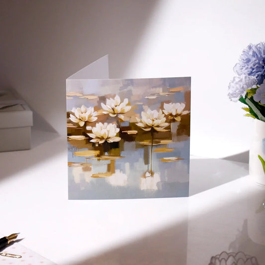 Pack of 50 White Lotus Painting Greeting Card