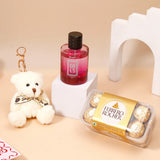 White Teddy Bear Keychain With Perfume and Ferrero Rocher