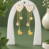 White Heart Chevron Multi-Chain Dangle Earrings | Stupid Cupid