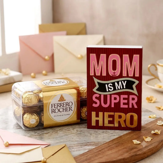 Mom Is My Superhero Mother's Day Greeting Card With Chocolates