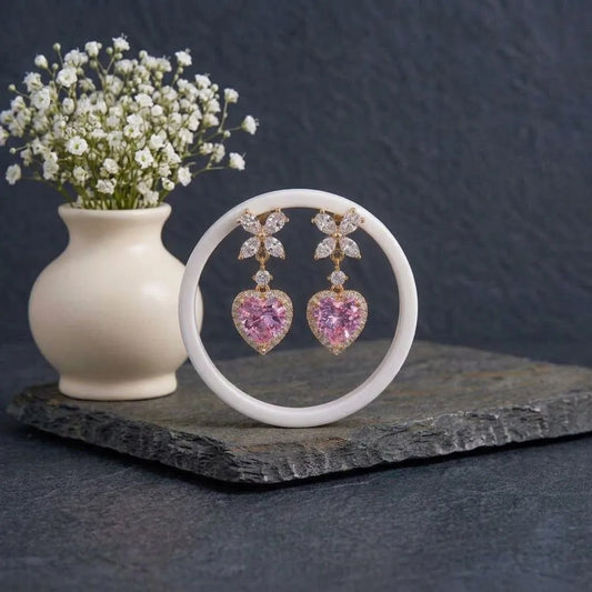 Pink Heart Halo Butterfly Drop Earrings | Stupid Cupid