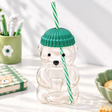 Bear Glass Sipper with Green Lid & Straw