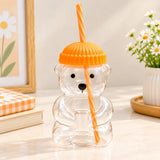 Bear Glass Sipper with Orange Lid & Straw