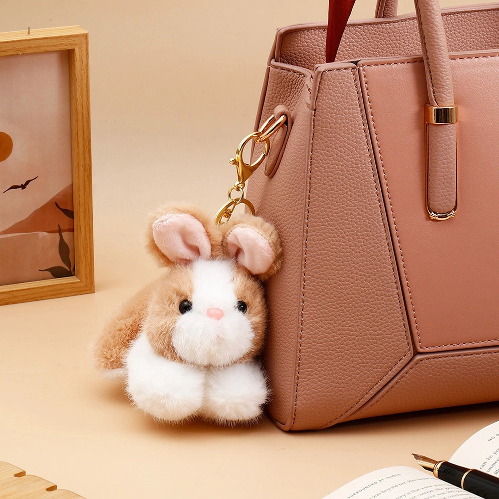 Fluffy Brown Bunny Rabbit Plush Keychain