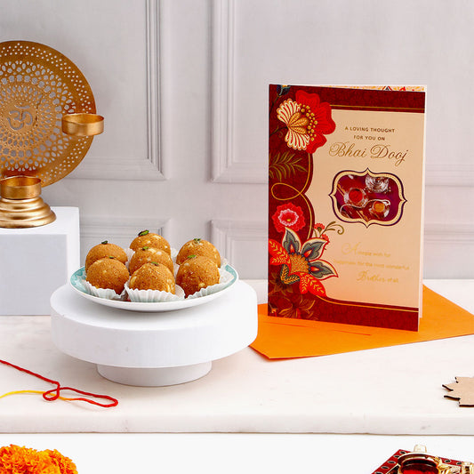 Happy Bhai Dooj Greeting Card with Besan Ladoo
