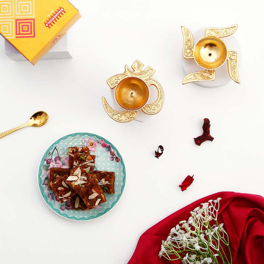 OM and Swastik Diya with Dhoda Barfi