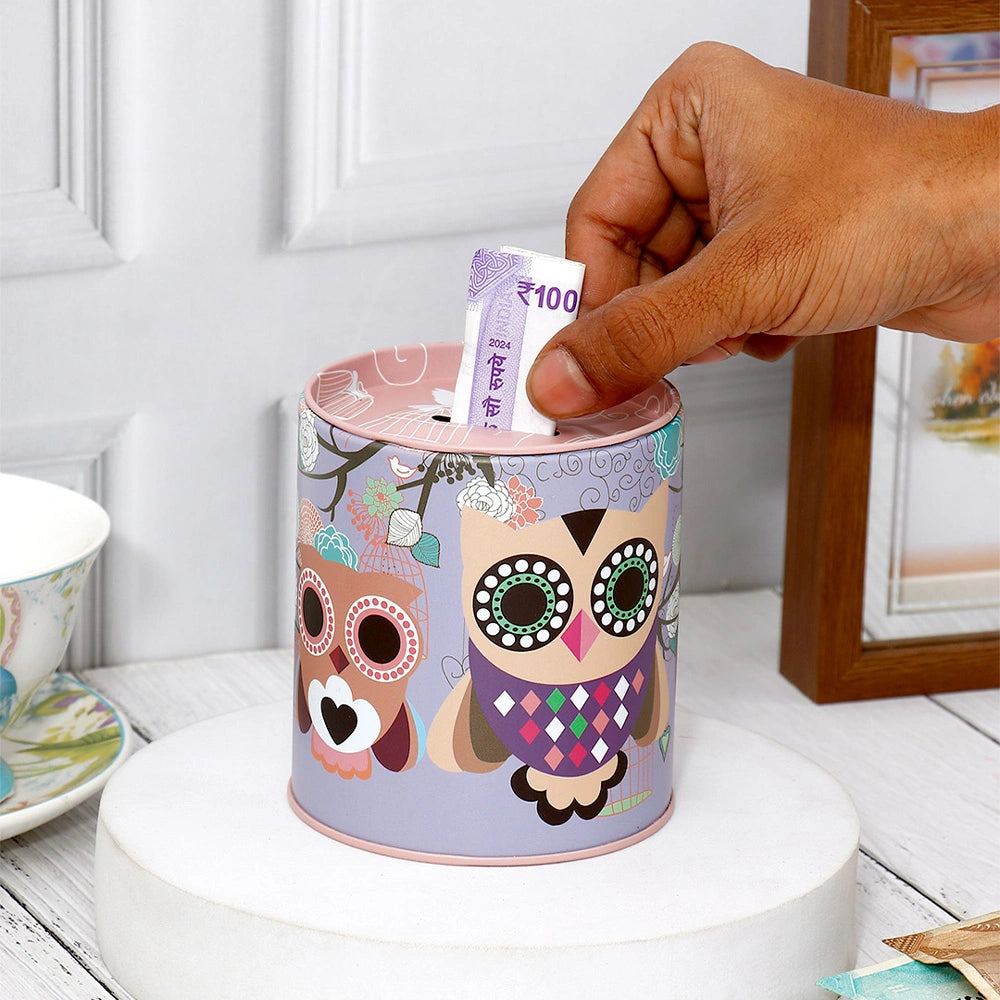 Duo Owl Lavender Tin Money Box