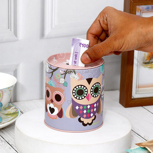 Duo Owl Lavender Tin Money Box
