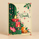 Personalized Diwali Greeting Card with Green Arch, Diyas & Lotus