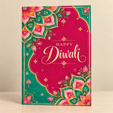 Personalized Diwali Greeting Card with Pink & Teal Mandala Florals