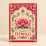 Personalized Happy Diwali Greeting Card with Pink Lotus & Arch Design