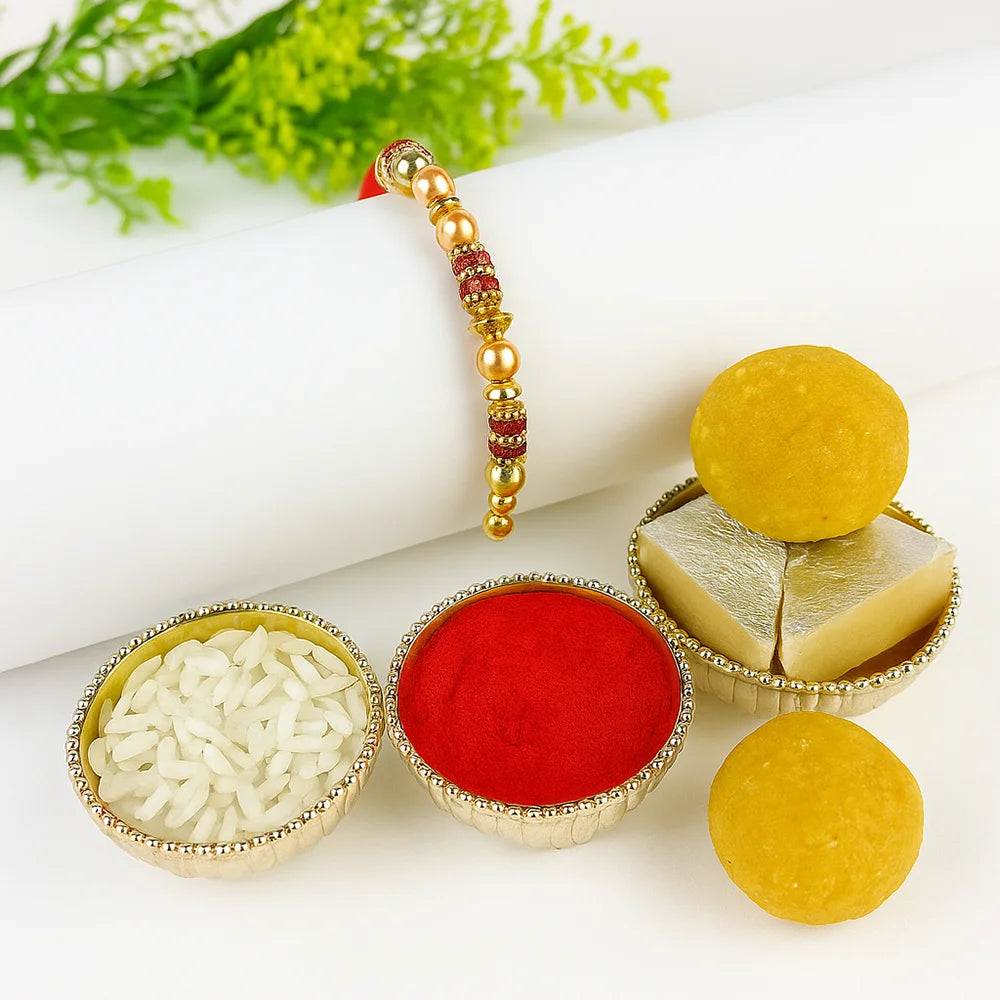 Pearl Rakhi with Kaju Katli & Besan Ladoo