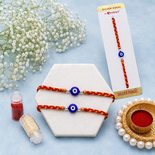 Pack Of 3 Archies Evil Eye Beaded Silver Rakhi