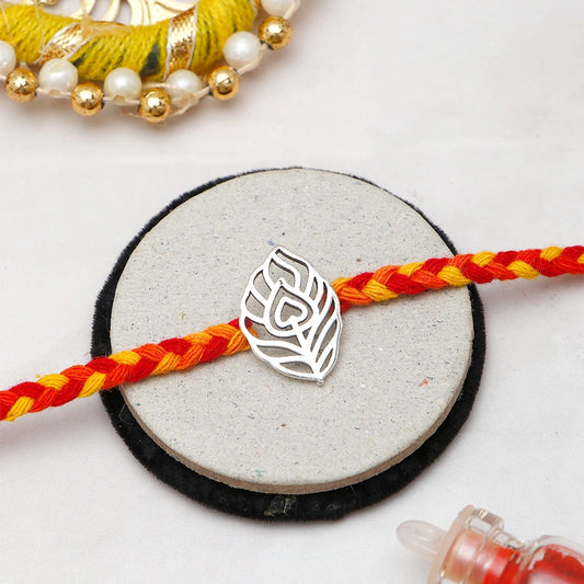 Archies Silver Peacock Feather Rakhi with Rasgulla and Dry Fruits