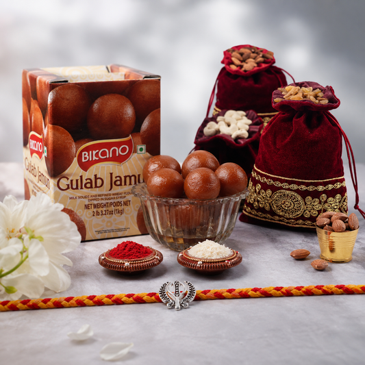 Archies Silver Khanda Rakhi with Gulab Jamun and Dry Fruits