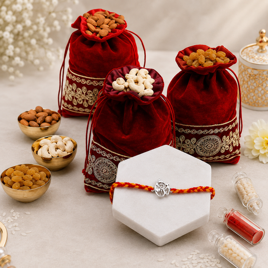 Archies Silver Om Ganesha Rakhi with Dry Fruits