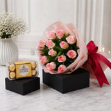 12 Pink Roses & Ferrero Rocher Chocolate Bouquet