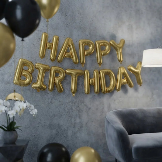 Black & Gold Happy Anniversary Room Decor