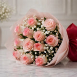 12 Pink Roses & Ferrero Rocher Chocolate Bouquet