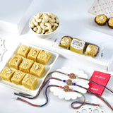 Auspicious Rakhi Hamper with Soan Papdi, Cashews & Ferrero Rocher Chocolate (3 Pieces)
