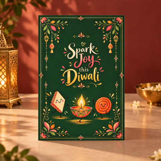 Personalized Spark Joy this Diwali Greeting Card with Cute Sweets & Diya