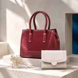 Cherry Red Handbag and Ivory Wallet Combo