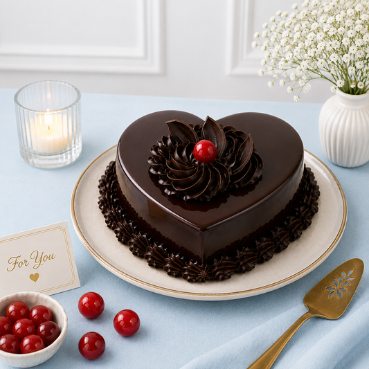 10 Pink Roses With Chocolate Truffle Cake