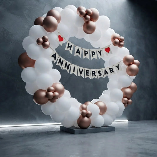 Rose Gold Anniversary Ring Balloon Arch Decor