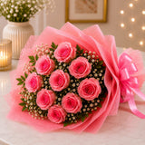 10 Pink Roses With Chocolate Truffle Cake