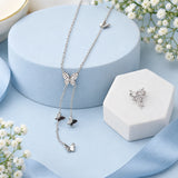 Silver-Toned Butterfly Lariat Necklace and Earcuff Set