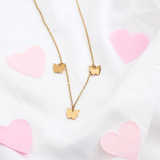 Gold-Toned Butterfly Charm Necklace and Bracelet Set