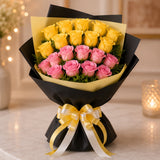 11 Pink Roses & 10 Yellow Roses With Pineapple Cake