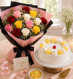 12 Mixed Roses With Pineapple Cake