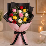 12 Mixed Roses With Pineapple Cake