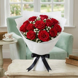 12 Red Roses Bouquet in Elegant White Paper