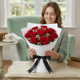 12 Red Roses Bouquet in Elegant White Paper