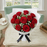 12 Red Roses Bouquet in Elegant White Paper