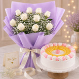 10 White Roses With Pineapple Cake